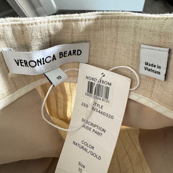 Veronica Beard Jude Natural Gold Straight Leg Pants 10 NEW Metallic Pinstripe - Picture 6 of 7